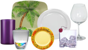 plastic glasses, plates, wine glasses, dishes and more