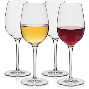 Michley plastic wine glasses are  our overall favorite plastic stemware line sold on Amazon 