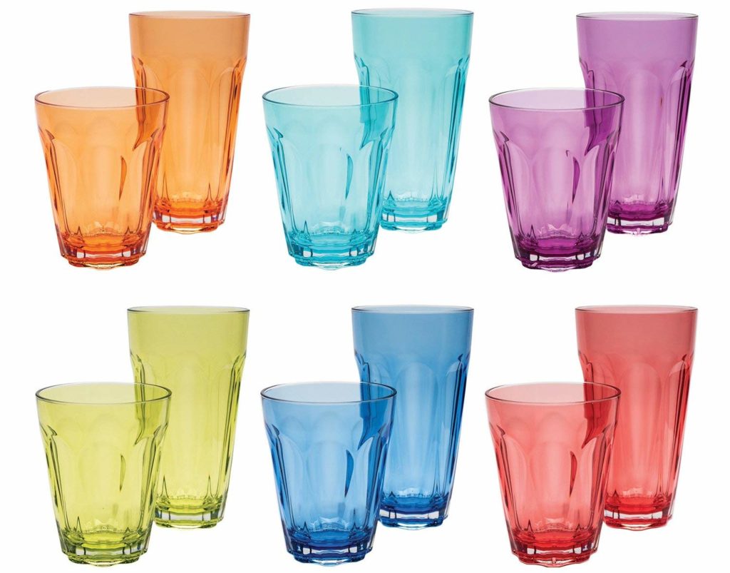 Tritan plastic is used to make clear plastic glasses that look like glass as well as colorful drinkware
