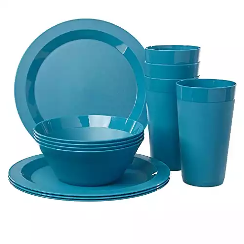 Newport Plastic Dinnerware by US Acrylic - Set for 4 in Blue