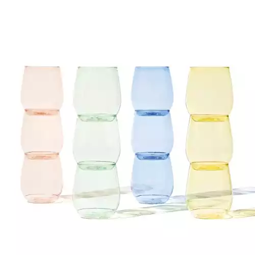 Tossware Pop Recyclable Plastic Wine Glasses | Set/12 | 14oz | Mix Colors