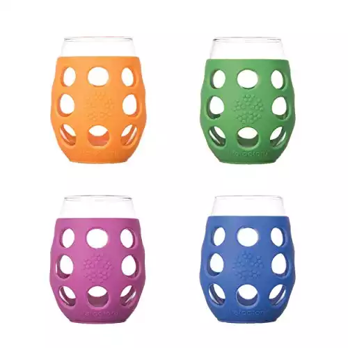 Lifefactory Wine Glass with Protective Silicone Sleeve, Mix Colors, Set/4