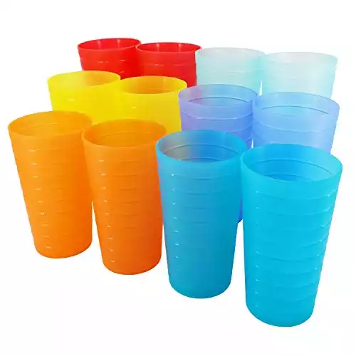 KX-WARE 32-Ounce Plastic Tumblers/Large Drinking Glasses/Party Cups/Iced Tea Glasses Set of 12,6 Assorted Colors| Unbreakable, Dishwasher Safe, BPA