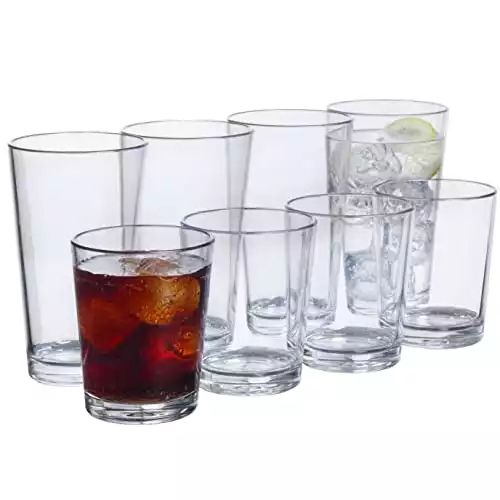 Bistro Unbreakable Tritan Tumblers in Clear | BPA-free | Made in USA | Set of 8 20oz. & 15oz.