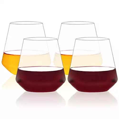 Michley Stemless Wine Glasses | Clear Tritan Plastic | BPA-free | 17oz | Set of 4