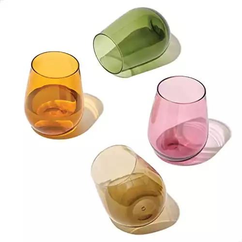 Tossware Reserve Tritan Unbreakable Plastic Stemless Wine Glasses | 16 oz | Set/4 Color Mix