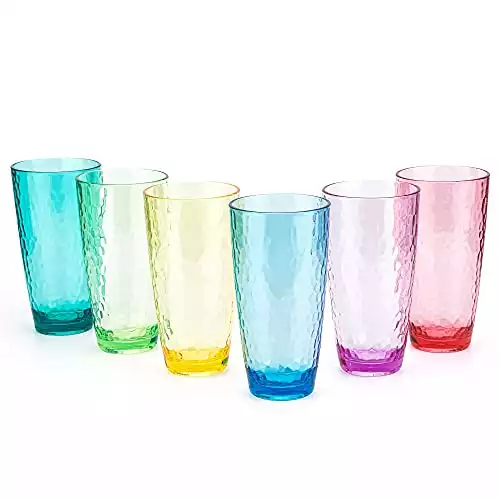 Hammered Plastic Tumbler Acrylic Glasses | 26-ounce | Set/6 | Multicolor