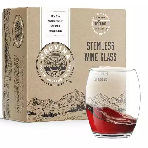 Cruvina Unbreakable Stemless Plastic Wine Glasses | 13 oz | Set/4