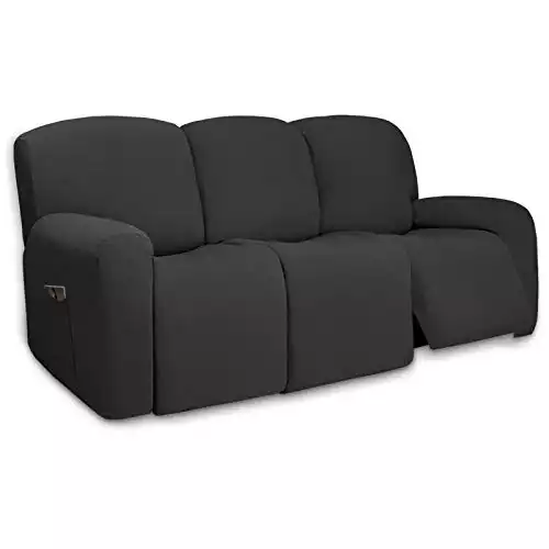 PureFit Super Stretch 3 Seats Recliner Chair Sofa Couch Cover | Dark Gray