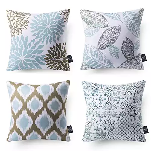 Living Series Leaf Geometric Washable Throw Pillow Covers | Set/4