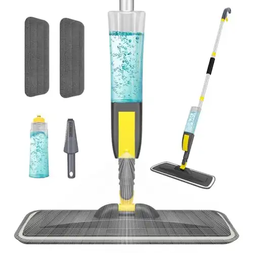 NileHome Hard Floor Mop with Reusable Pads and Refillable Solution Bottle