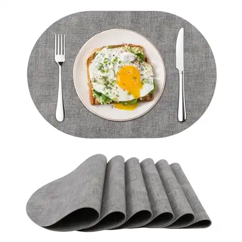 Oval Solid-Surface Non-Skid Vinyl Placemats Set/6 - Many Colors