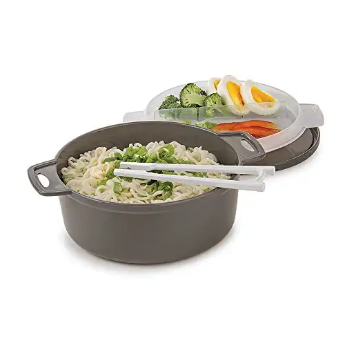 Prep Solutions by Progressive 4-Piece Microwave Ramen Bowl To-Go w/ Soup Spoon & Topper Tray | Dishwasher Safe BPA FREE