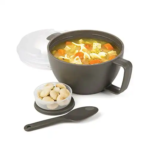 Prep Solutions by Progressive Microwave Soup On-the-Go | Leak-Proof Lid, Cool-Touch Handle, Spoon and Snack Bowl